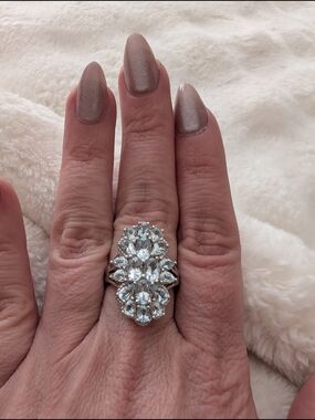 JTV Aquamarine Cluster Ring Sterling Silver Rhodium Over Sterling Silver S 7.25